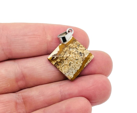 Picture Jasper Gemstone Pyramid Pendant - Natural Gemstone Jewelry - Healing Crystal Reiki - For Women Lucky Pendant - NC1460