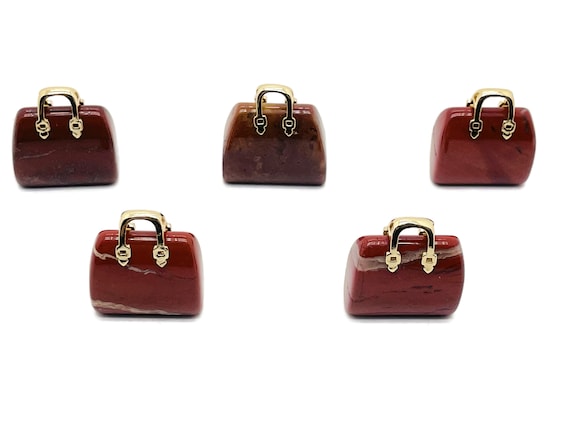 Red Jasper Crystal Purse Carving - Crystal Handbag Pendant - Gemstone Purse - PU1004