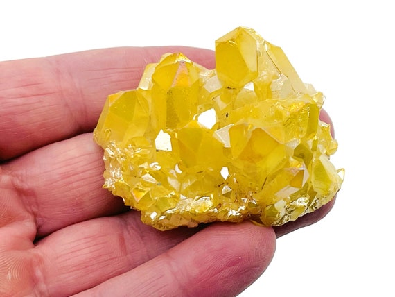 Yellow Aura Quartz Cluster Crystal - Aura Cluster Quartz – Healing Stone – RA1271