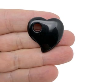 Colgante de corazón de obsidiana natural – Amuleto de corazón de cristal para hacer collares - HT1009