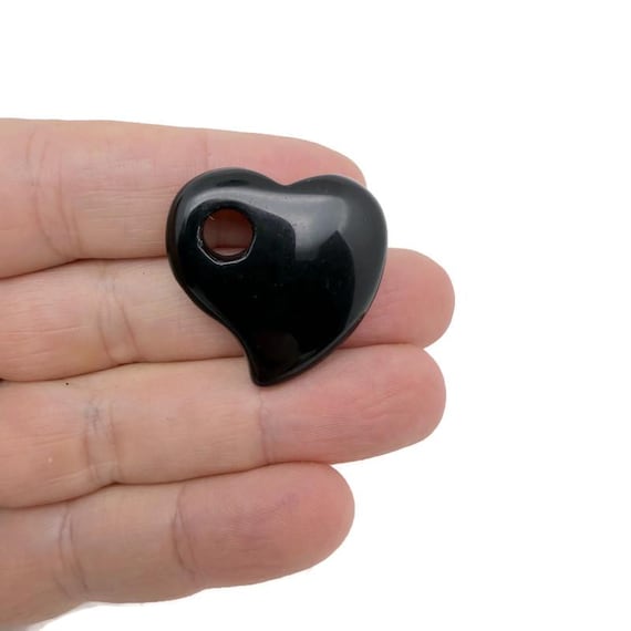 Obsidian Natural Gemstone Heart Pendant – Crystal Heart Charm for Necklace Making - HT1009