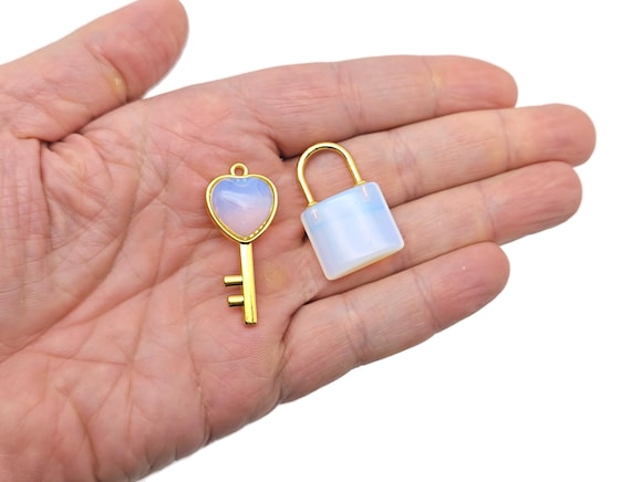 Opalite Heart Key Pendants - Crystals Pendant Healing - Mini Crystal Pendant - Gifts - KA1007