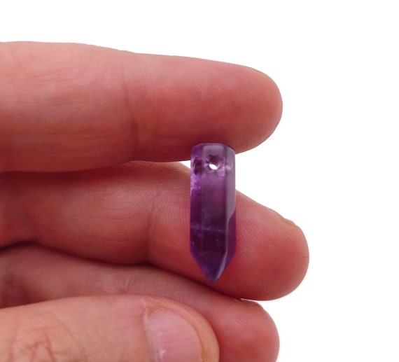 Amethyst Crystal Point Hole Pendant - Drilled Crystal Point - Natural Gemstone - Stick Point Bead - Healing Stone - NC1383