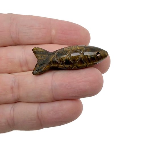 Tiger Eye Gemstone Fish Carving Pendant – Lucky Fishing Charm Gift - NC1868