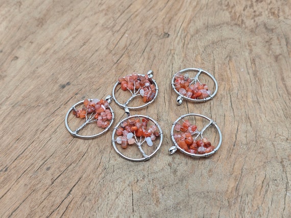 Pendentif Cabochon Cornaline Arbre De Vie 30,5 X 40 Mm - Pierre Naturelle - Neuf