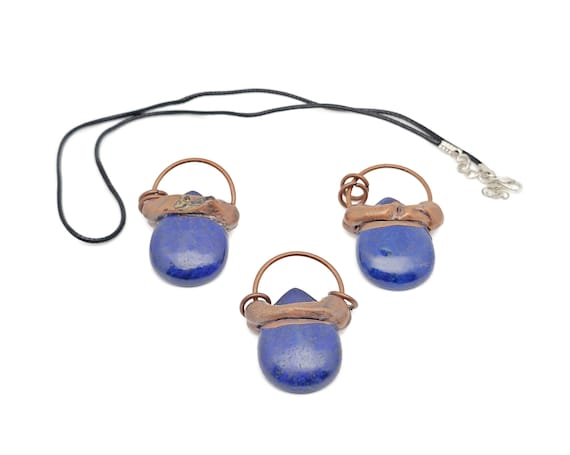 Gemstone Drop Lapis Lazuli Pendant - Lapis Lazuli Necklace - Copper Pendant - With Rope - For Women Gift - NC1749