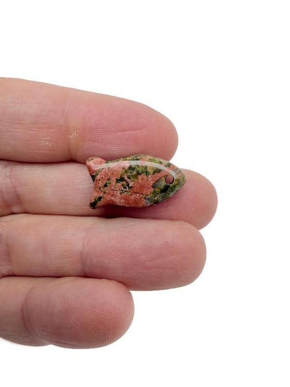 Unakite Fish Shape Crystal Pendant – Healing Stone Fish Charm for Jewelry - NC1884