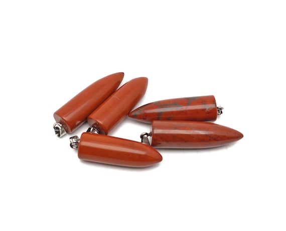 Red Jasper Bullet Gemstone Pendant - Crystal Point Bullet Necklace - Polished Bullet Carved - Crystal Healing - Mineral Gemstone - NC1574