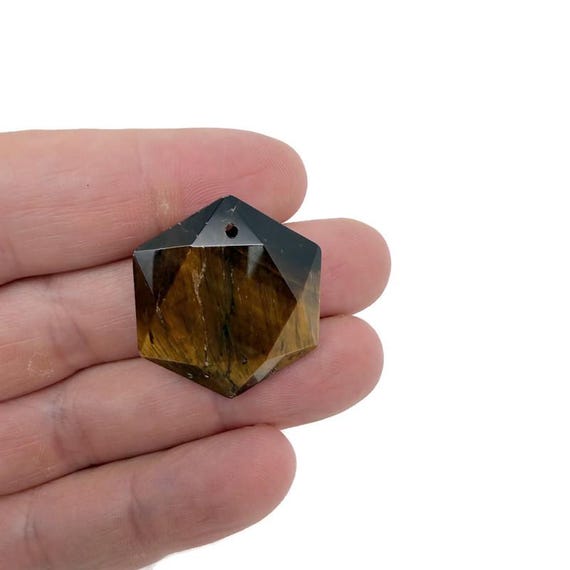 Tiger Eye Hexagon Crystal Pendant – Faceted Stone Necklace Bead - NC1939