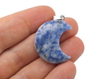 Pendentif Lune En Agate Bleue - 4,2 Cm - Neuf Sans Emballage - Pierre Naturelle