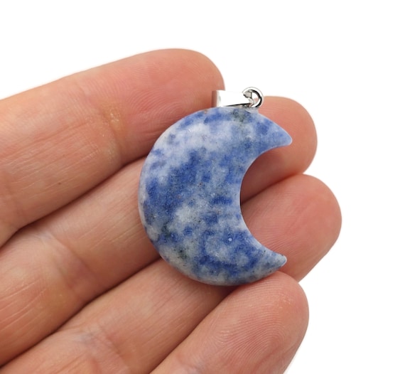 Blue Spot Jasper Gemstone Moon Pendants - Crescent Moon - Wholesale Jewelry Making Supplies - Moon Necklace - Moon Shaped Crystal - NC1682