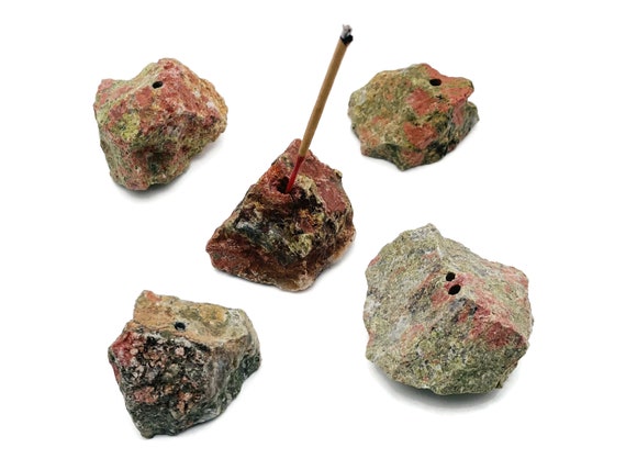 Unakite Crystal Incense Holder -Rough Crystal Stone Incense Stick Holder -Raw Stone Incense Holder - Healing Stone - RS1023