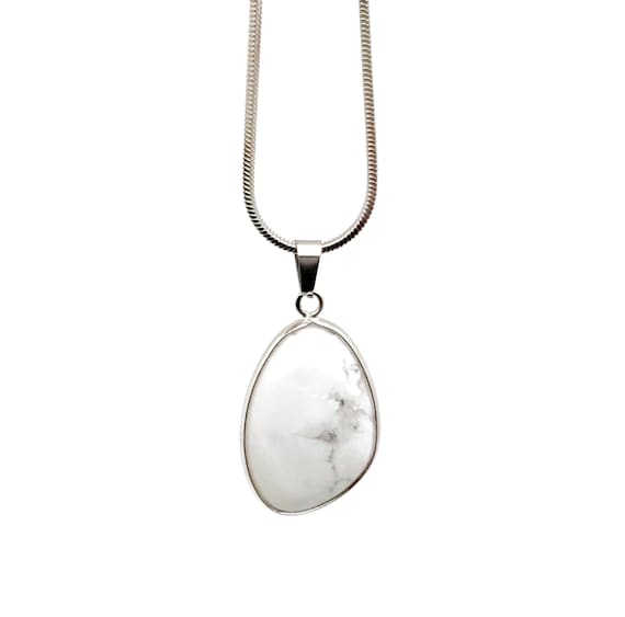 Howlite Silver Gemstone Pendant - Dainty Crystal Pendant - Birthstone Charm - Jewelry DIY Charms - Gift Charm - NC1885