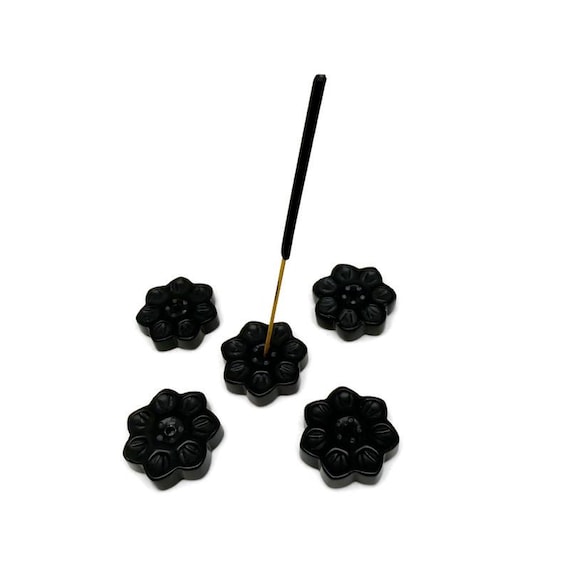 Obsidian Natural Crystal Flower Incense Holder – Carved Gemstone Stick Burner for Meditation - TZ1012