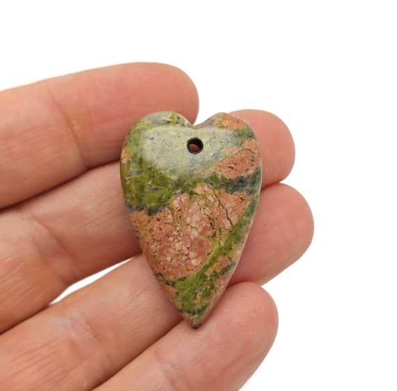 Unakite Crystal Long Heart Love Pendants - Gemstone Crystal Big Sharp Heart Necklace - Heart Shaped Healing Gemstone - NC1694