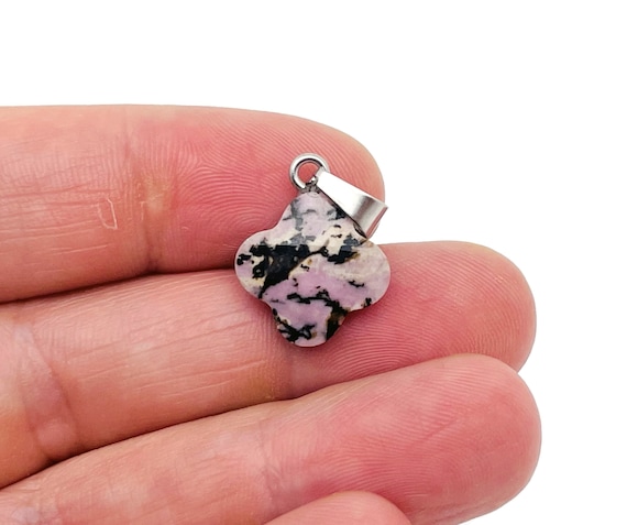 Rhodonite Four-Leaf Clover Crystal Pendants - Gemstone Charm For Necklace & Earring Making - DIY Jewelry Making Supplies - NC1408