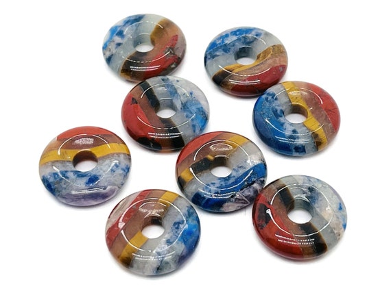 Crystal Chakra Pi Stone - Donut Crystal - Amethyst - Tiger Eye - Red Jasper - Lapis Lazuli - Healing Stone - Pendant - 20mm - DO1004