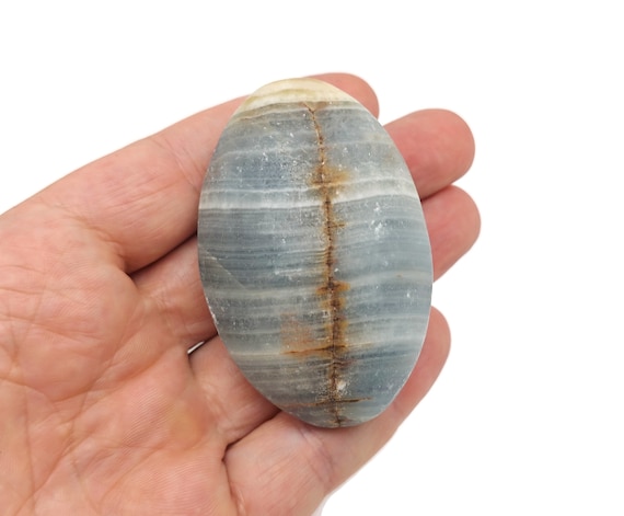 Blue Onyx Spa Stone – Lemurian Aquatine Calcite Palm Gemstone - Large Stone - Crystal Palm Stone – Healing Crystal - PA1049