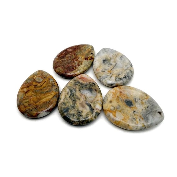 Crazy Lace Agate Natural Worry Stone - Teardrop Shaped Natural Gemstone - Relaxing – 45mm - WO1093