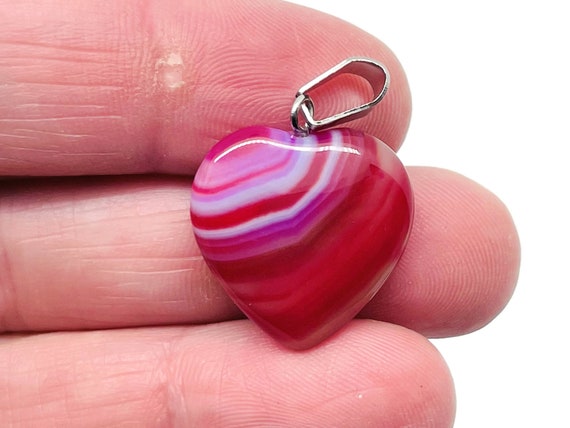 Pink Agate Heart Pendant - Crystals Pendant Healing - Mini Crystal Pendant - Gifts - NC1286