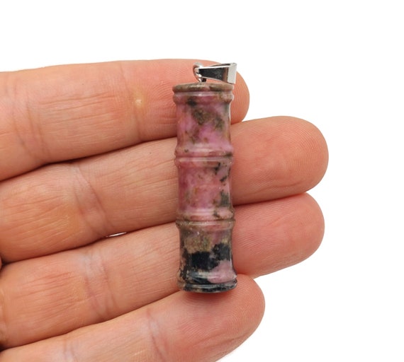 Rhodonite Gemstone Bamboo Shape Pendants - Protect Crystal Necklace - Bamboo Crystal Jewelry - Healing Stones - Gift For Her - NC1627