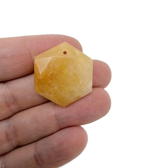 Yellow Jade Hexagon Crystal Pendant – Faceted Stone Necklace Bead - NC1940