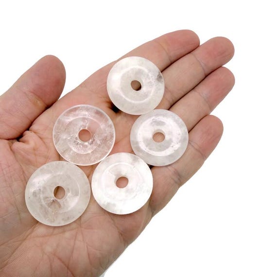Clear Quartz Crystal Donut Pendant - Polished Pi Stone Charm - 30mm - DO1092