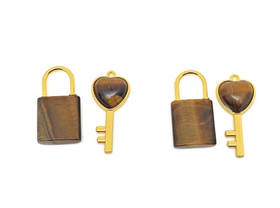 Tiger Eye Heart Key Pendants - Crystals Pendant Healing - Mini Crystal Pendant - Gifts - KA1004