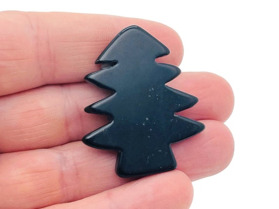 Obsidian Pine Tree Gemstone - Crystal Christmas Tree carving - Handmade Tree Stone - TR1004