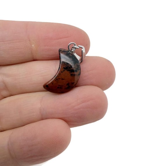 Mahogany Obsidian Moon Pendant - Moon Earring Crystal - Crystals Healing - Jewelry Making Supplies - MNC1018