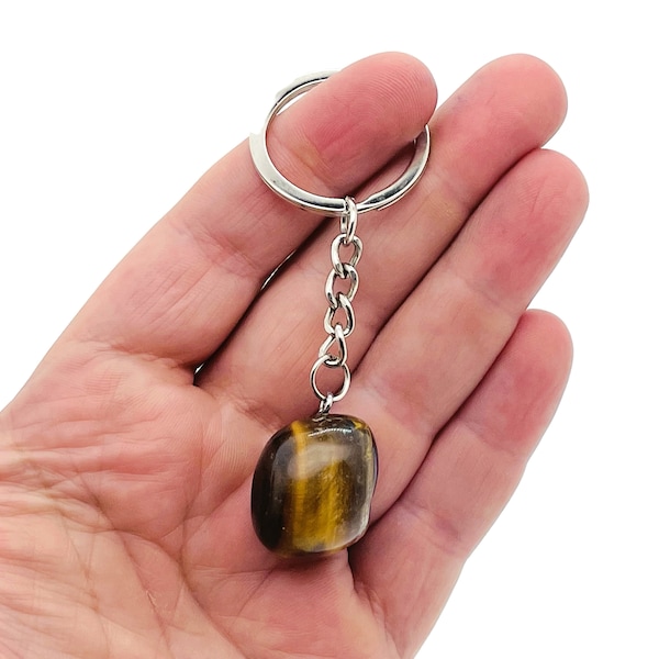 Tiger Eye Crystal Keychain - Tumbled Stone Crystal Keychain - Bulk Crystal Keychain - Healing gifts - KT1006