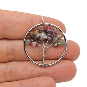 Rainbow Tourmaline Tree Of Life Gemstone Pendants - Bulk Wholesale Crystals - Handmade Crystal Tree Jewelry - Healing Pendants - NC1700
