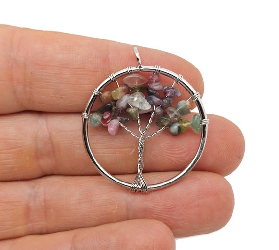 Rainbow Tourmaline Tree Of Life Gemstone Pendants - Bulk Wholesale Crystals - Handmade Crystal Tree Jewelry - Healing Pendants - NC1700
