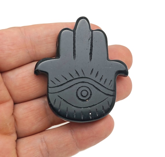 Obsidian Evil Eye Hand Gemstone Carving - Pocket Crystal - Crystals Chakra - Meditation Crystal - Energy Gift for her - EL1015