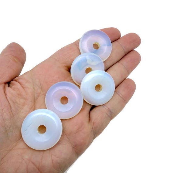 Opalite Crystal Donut Pendant - Polished Pi Stone Charm - 30mm - DO1090