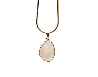Rose Quartz Gold Gemstone Pendant - Dainty Crystal Pendant - Birthstone Charm - Jewelry DIY Charms - Gift Charm - NC1734