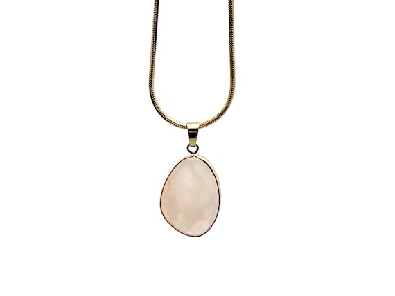 Rose Quartz Gold Gemstone Pendant - Dainty Crystal Pendant - Birthstone Charm - Jewelry DIY Charms - Gift Charm - NC1862