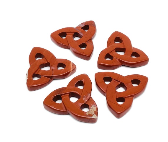 Red Jasper Celtic Knot Carved Stone - Trinity Crystals Gemstone - Making Jewelry - Healing Crystals - CK1007