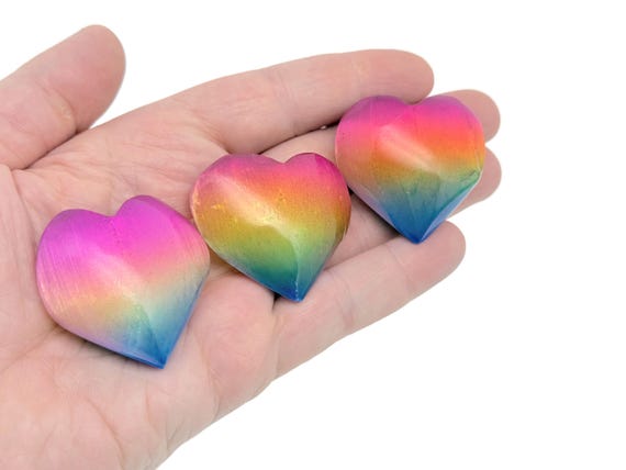 Rainbow Aura Quartz Heart Stone - Blue-Yellow-Pink Color Aura Quartz - - HE1262