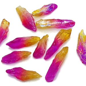 Rainbow Aura Quartz Point – Rough Pink-Yellow Aura Quartz – Raw Crystal – Chunk Stones - RA1254