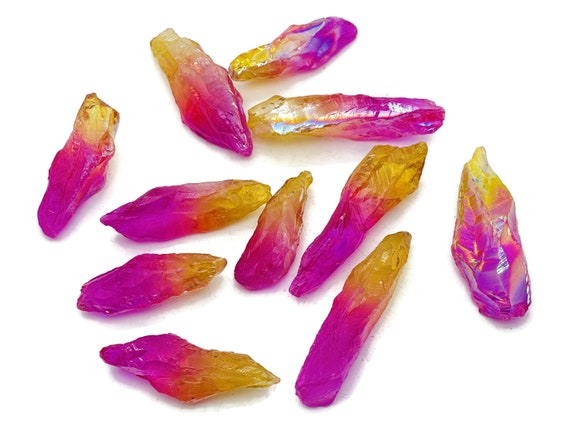 Rainbow Aura Quartz Point – Rough Pink-Yellow Aura Quartz – Raw Crystal – Chunk Stones - RA1254