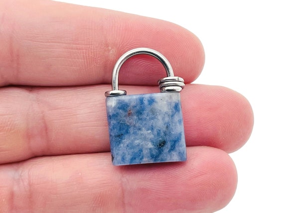 Blue Spot Jasper Gemstone Lock Pendant - Crystal Lock - Healing Stone - Crystal Carving - LO1004