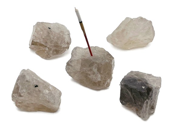 Smoky Quartz Crystal Incense Holder -Rough Crystal Stone Incense Stick Holder -Raw Stone Incense Holder - Healing Stone - RS1006