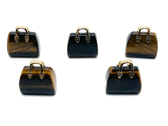 Tiger Eye Crystal Purse Carving - Crystal Handbag Pendant - Gemstone Purse - PU1005