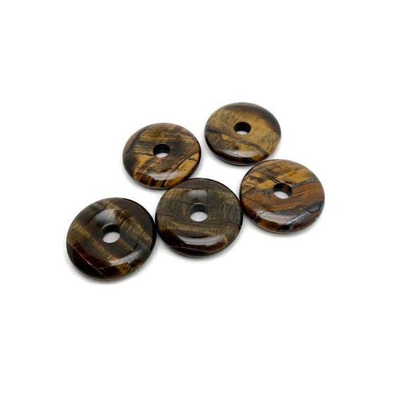 Tiger Eye Crystal Donut Pendant - Polished Pi Stone Charm - 30mm - DO1095