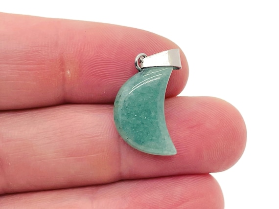 Aventurine Moon Pendant - Aventurine Moon Earring Crystal - Crystals Healing - Jewelry Making Supplies - NC1152