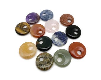 Natural Crystal Donut Pendant - Pi Stone Necklace Charm - 20mm - DOMIX5