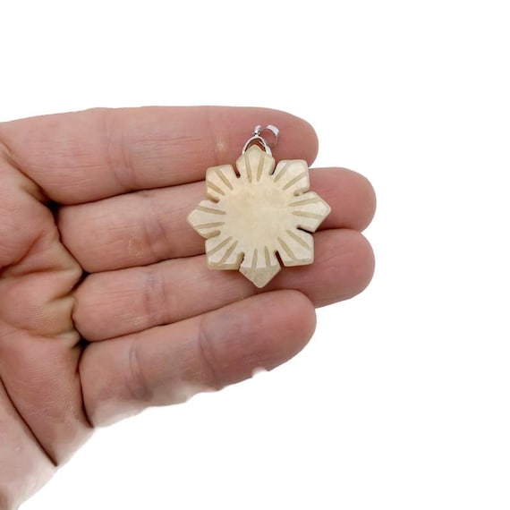 Yellow Jade Gemstone Snowflake Pendant – Carved Crystal Flower Charm - NC1922