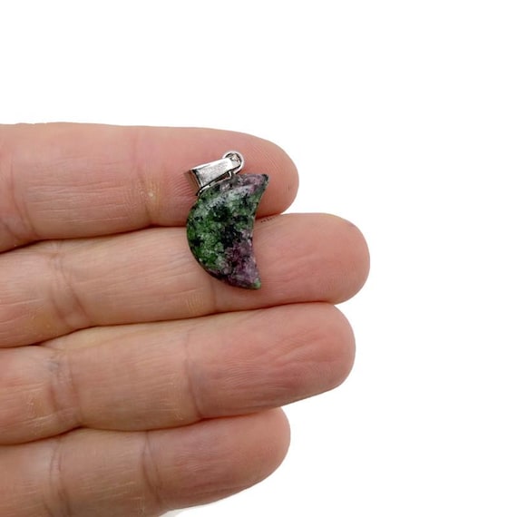 Ruby Zoisite Moon Pendant - Moon Earring Crystal - Crystals Healing - Jewelry Making Supplies - MNC1023