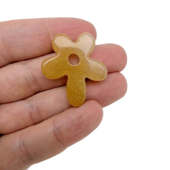 Yellow Jade Flower Gemstone Pendant - Carved Crystal Flower Charm - NC1911